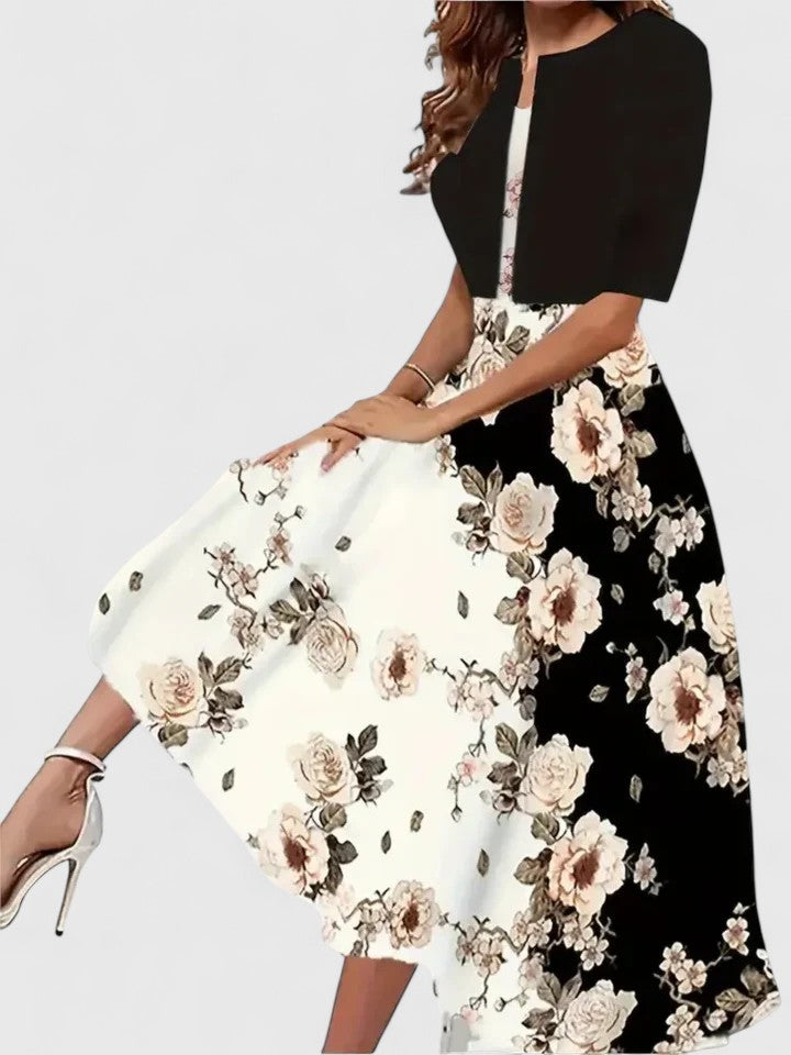 Flora | Women's Floral Midi Dress 3/4 Sleeve A-Line Occasion Dress