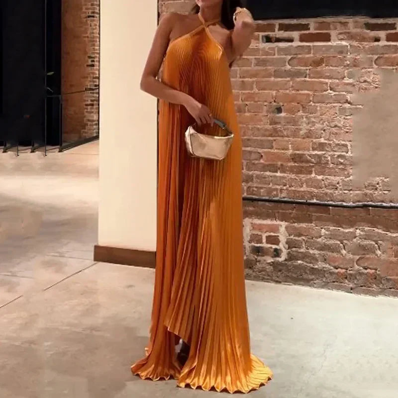 Anya | Women's Pleated Halter Maxi Dress with Elegant Design and Flowing Silhouette