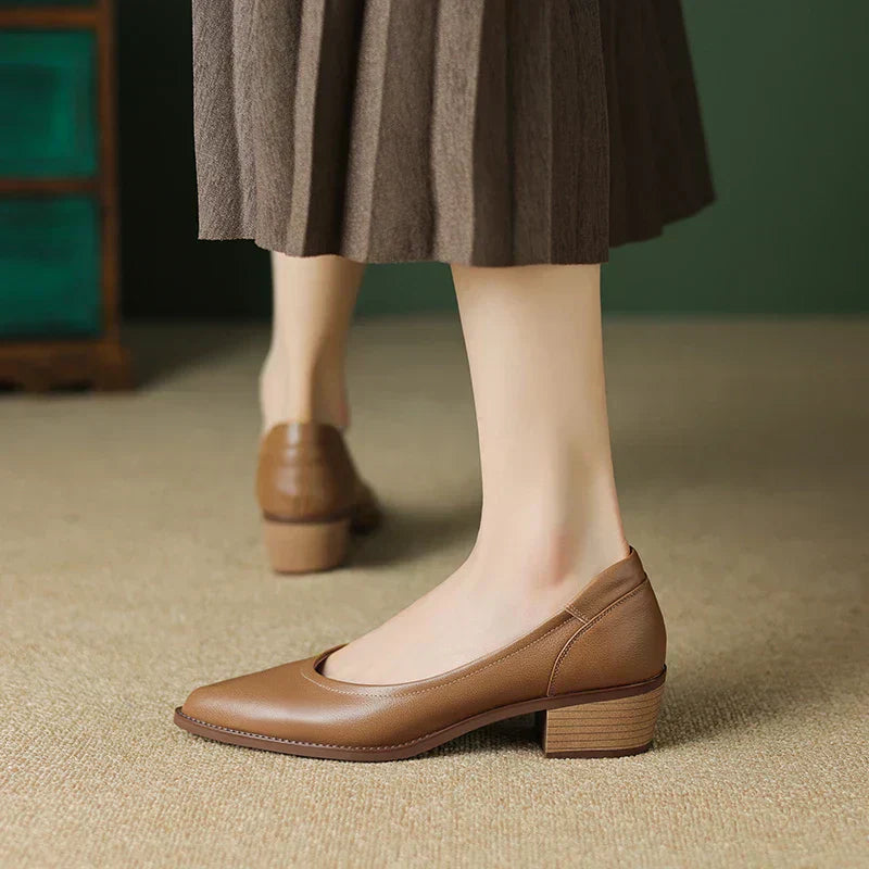Cora | Women's Pointed Toe Block Heel Pumps Slip On Mid Heel Shoes
