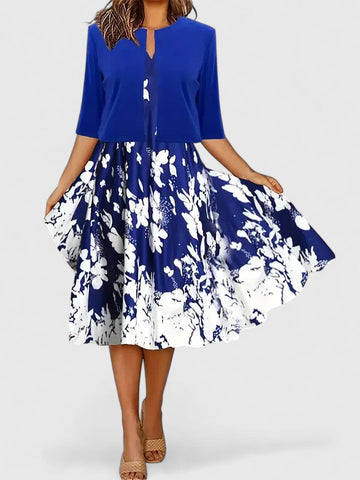 Flora | Women's Floral Midi Dress 3/4 Sleeve A-Line Occasion Dress