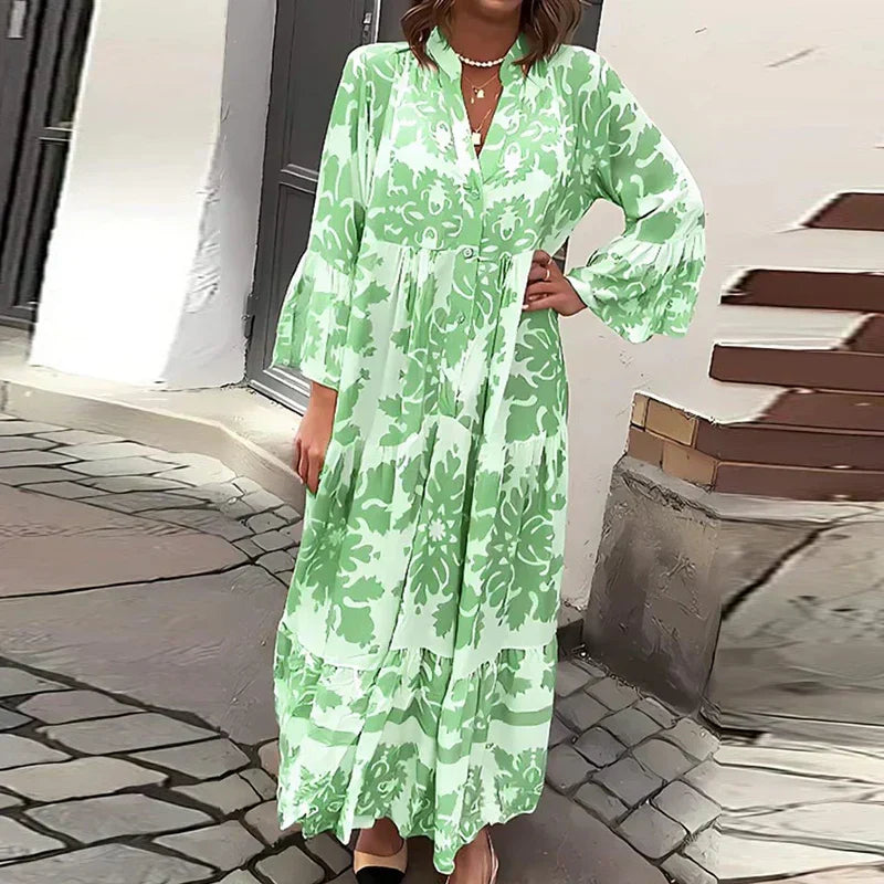 Harmony | Women's Boho Flowy Printed Draped Maxi Dress Casual
