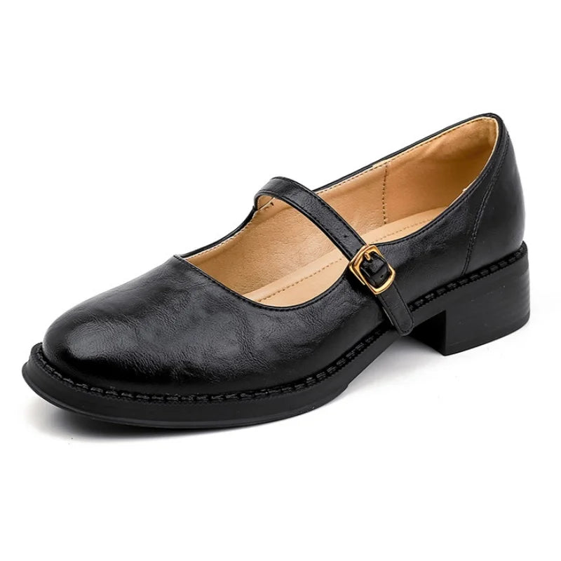 Eleanor | Women's Leather Mary Jane Shoes Low Block Heel Strap