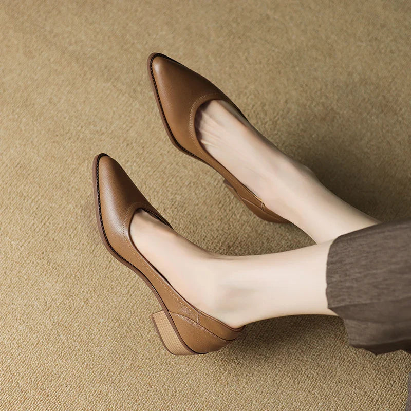 Cora | Women's Pointed Toe Block Heel Pumps Slip On Mid Heel Shoes