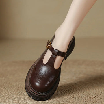 Blythe | Women's T-Bar Mary Jane Shoes Round Toe Brogue Low Heel