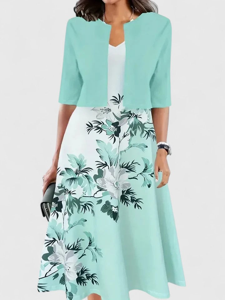 Flora | Women's Floral Midi Dress 3/4 Sleeve A-Line Occasion Dress