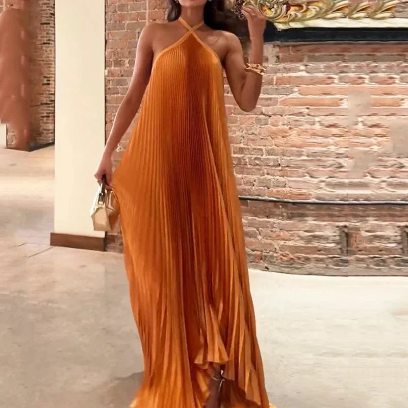 Carmen | Women's Wedding Guest Pleated Halter Maxi Dress Evening