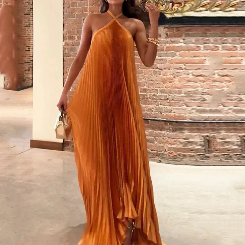 Anya | Women's Pleated Halter Maxi Dress with Elegant Design and Flowing Silhouette