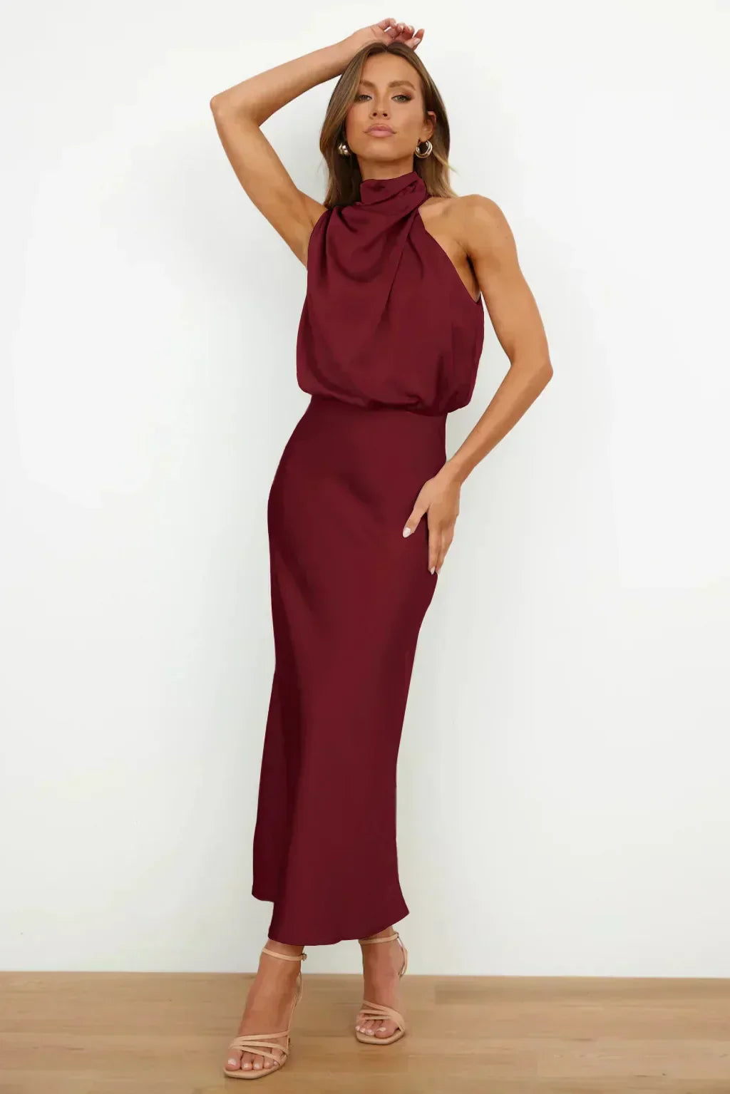 Helena | Women's Halter Evening Dress with Open Back and Floor-Length Design