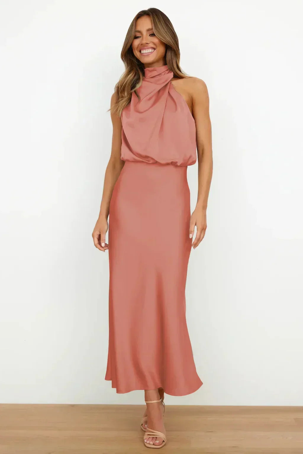 Helena | Women's Halter Evening Dress with Open Back and Floor-Length Design