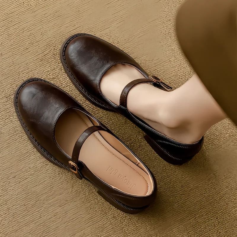 Eleanor | Women's Leather Mary Jane Shoes Low Block Heel Strap