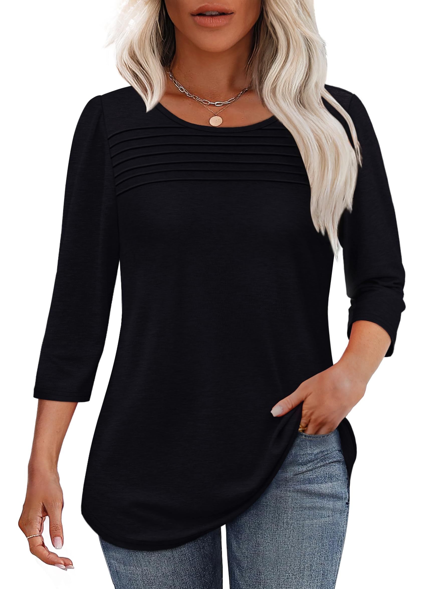 Delaney | Pleated Chest Top with 3/4 Sleeves