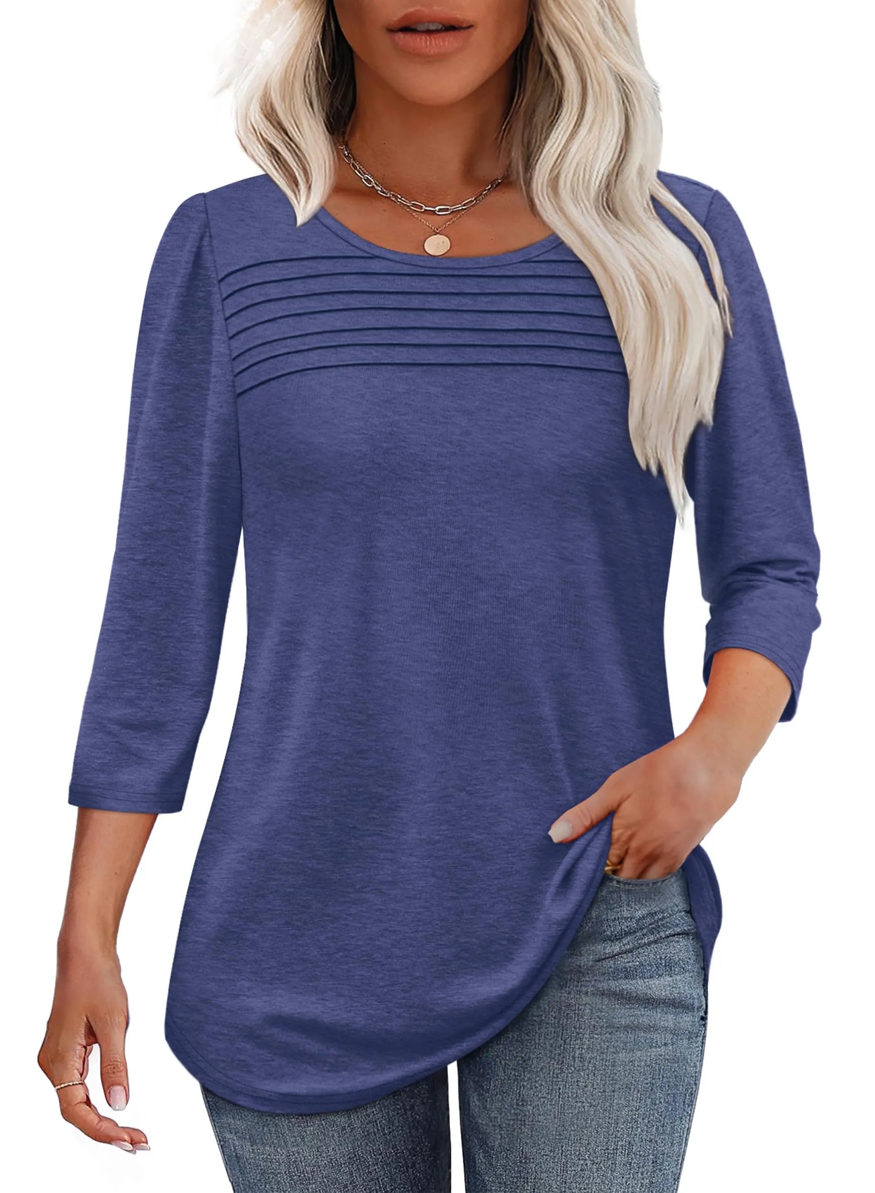 Delaney | Pleated Chest Top with 3/4 Sleeves