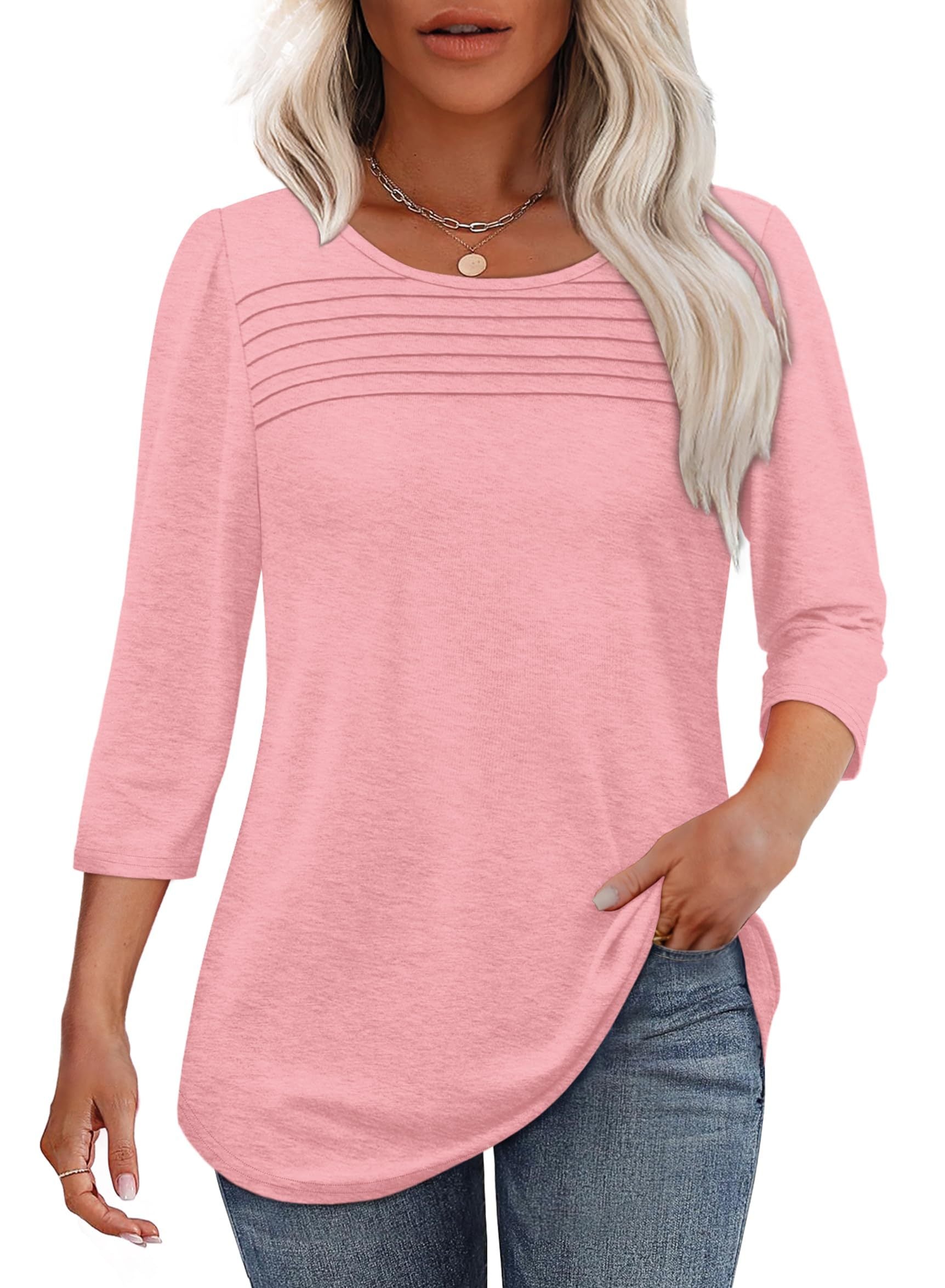 Delaney | Pleated Chest Top with 3/4 Sleeves