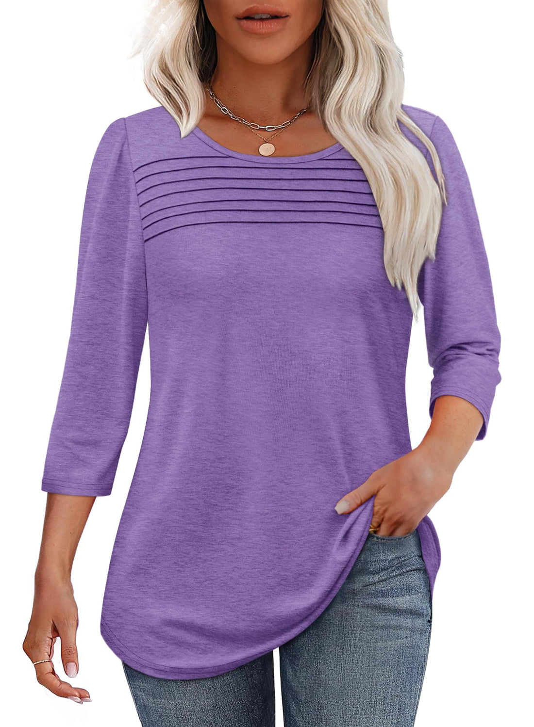 Delaney | Pleated Chest Top with 3/4 Sleeves