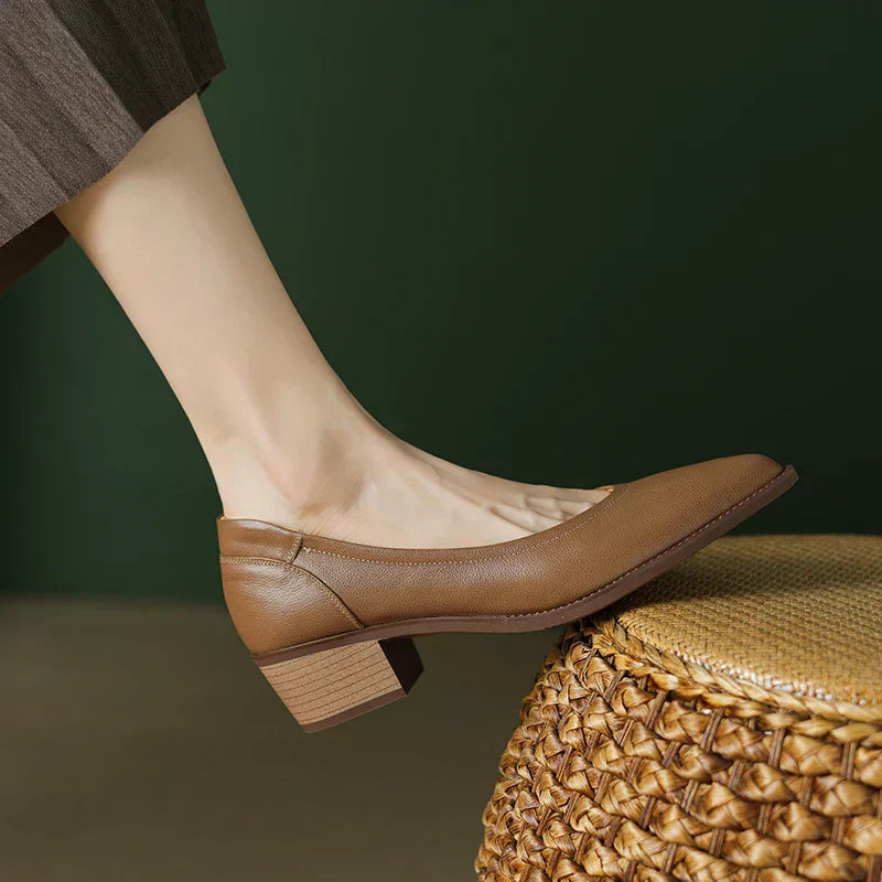 Cora | Women's Pointed Toe Block Heel Pumps Slip On Mid Heel Shoes