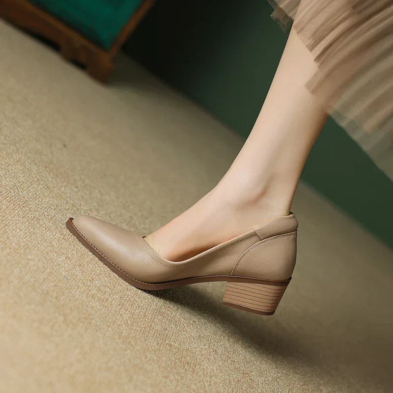 Cora | Women's Pointed Toe Block Heel Pumps Slip On Mid Heel Shoes