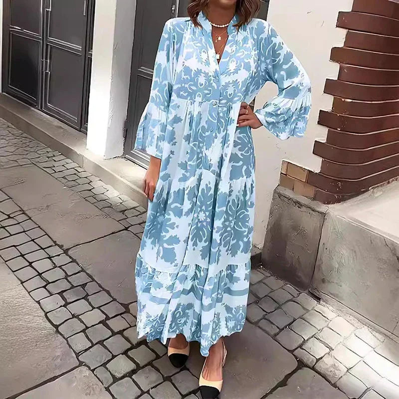 Harmony | Women's Boho Flowy Printed Draped Maxi Dress Casual