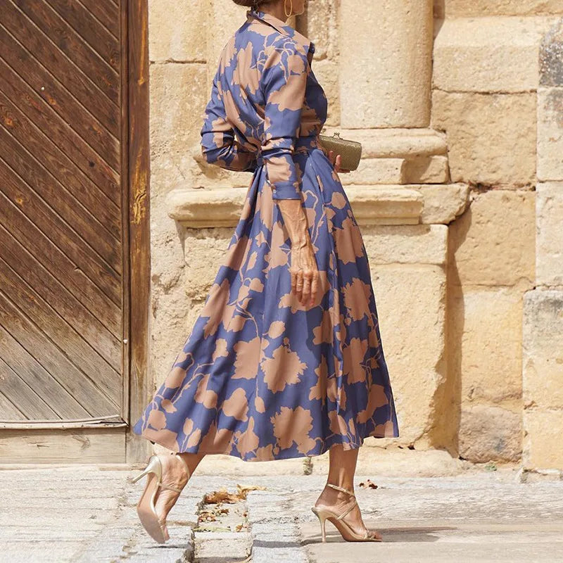 Caroline | Women's Lace Flowy Long Sleeve Draped Midi Dress Evening