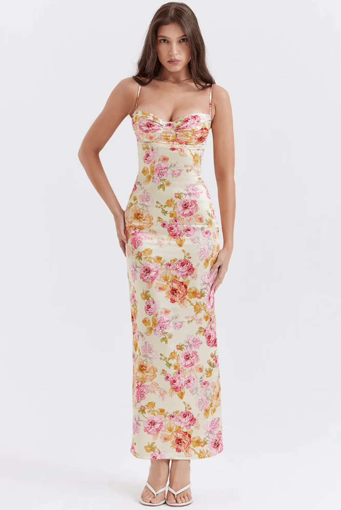 Haisley | Women's Floral Spaghetti Strap Dress with Adjustable Straps and Flowing Skirt