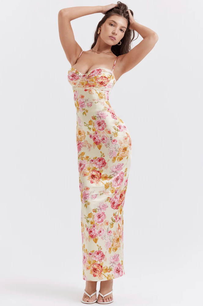 Haisley | Women's Floral Spaghetti Strap Dress with Adjustable Straps and Flowing Skirt