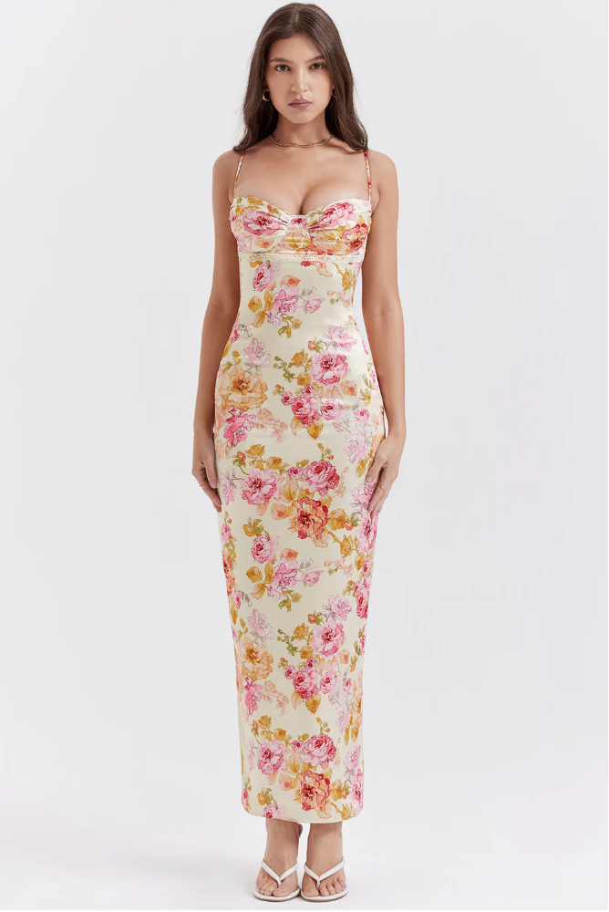 Haisley | Women's Floral Spaghetti Strap Dress with Adjustable Straps and Flowing Skirt