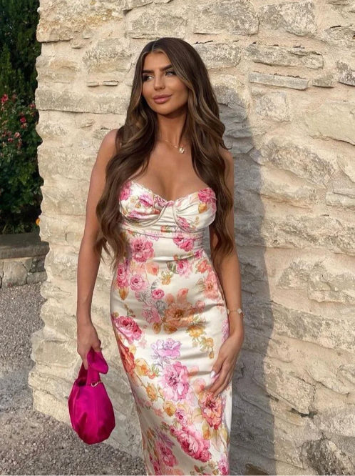 Haisley | Women's Floral Spaghetti Strap Dress with Adjustable Straps and Flowing Skirt