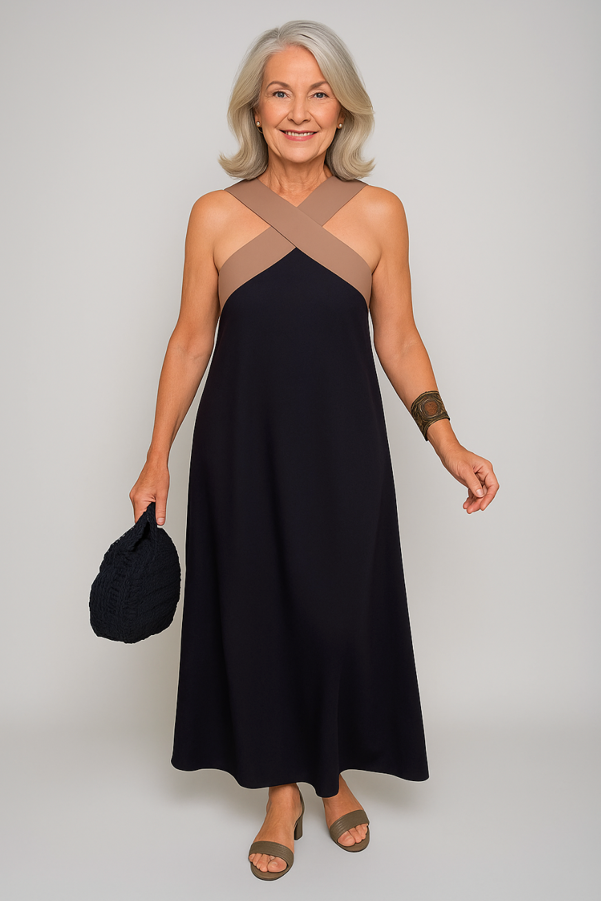 Elsie | Women's Cross-Neck Maxi Dress with Flowing Design and Versatile Style