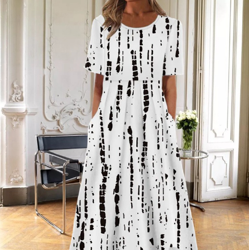 Faye | Women's Floral Dress with Short Sleeves and A-Line Silhouette