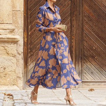 Caroline | Women's Lace Flowy Long Sleeve Draped Midi Dress Evening