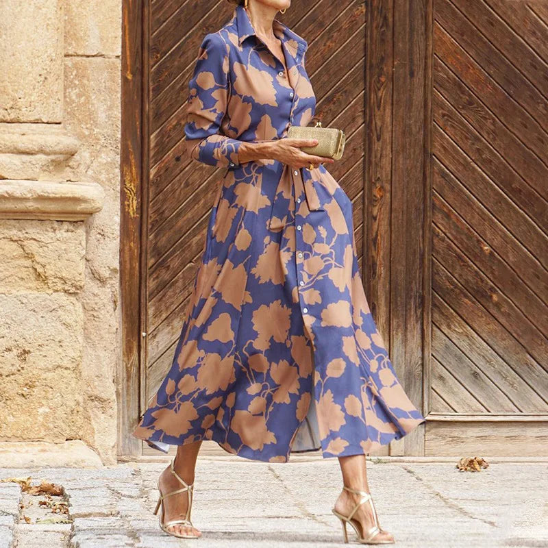 Caroline | Women's Lace Flowy Long Sleeve Draped Midi Dress Evening
