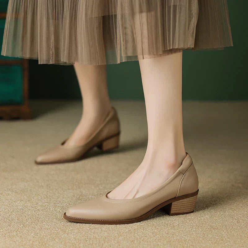 Cora | Women's Pointed Toe Block Heel Pumps Slip On Mid Heel Shoes