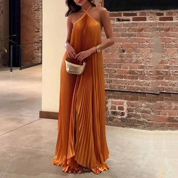 Anya | Women's Pleated Halter Maxi Dress with Elegant Design and Flowing Silhouette