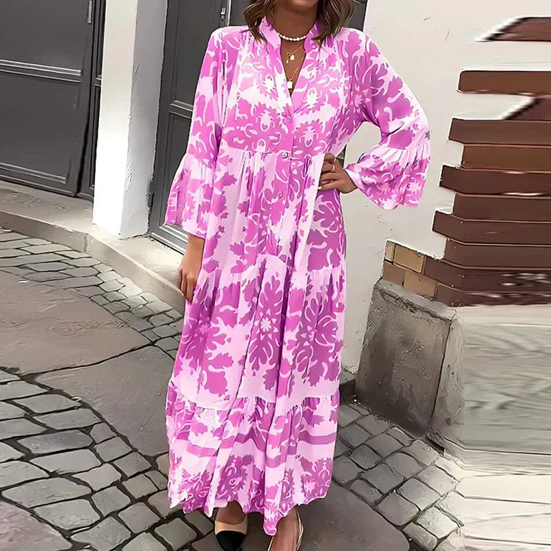 Harmony | Women's Boho Flowy Printed Draped Maxi Dress Casual