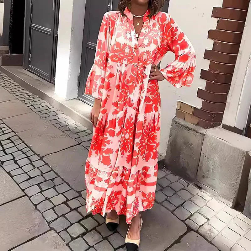 Delaney | Women's Boho Maxi Dress with Flowing Design and Printed Pattern