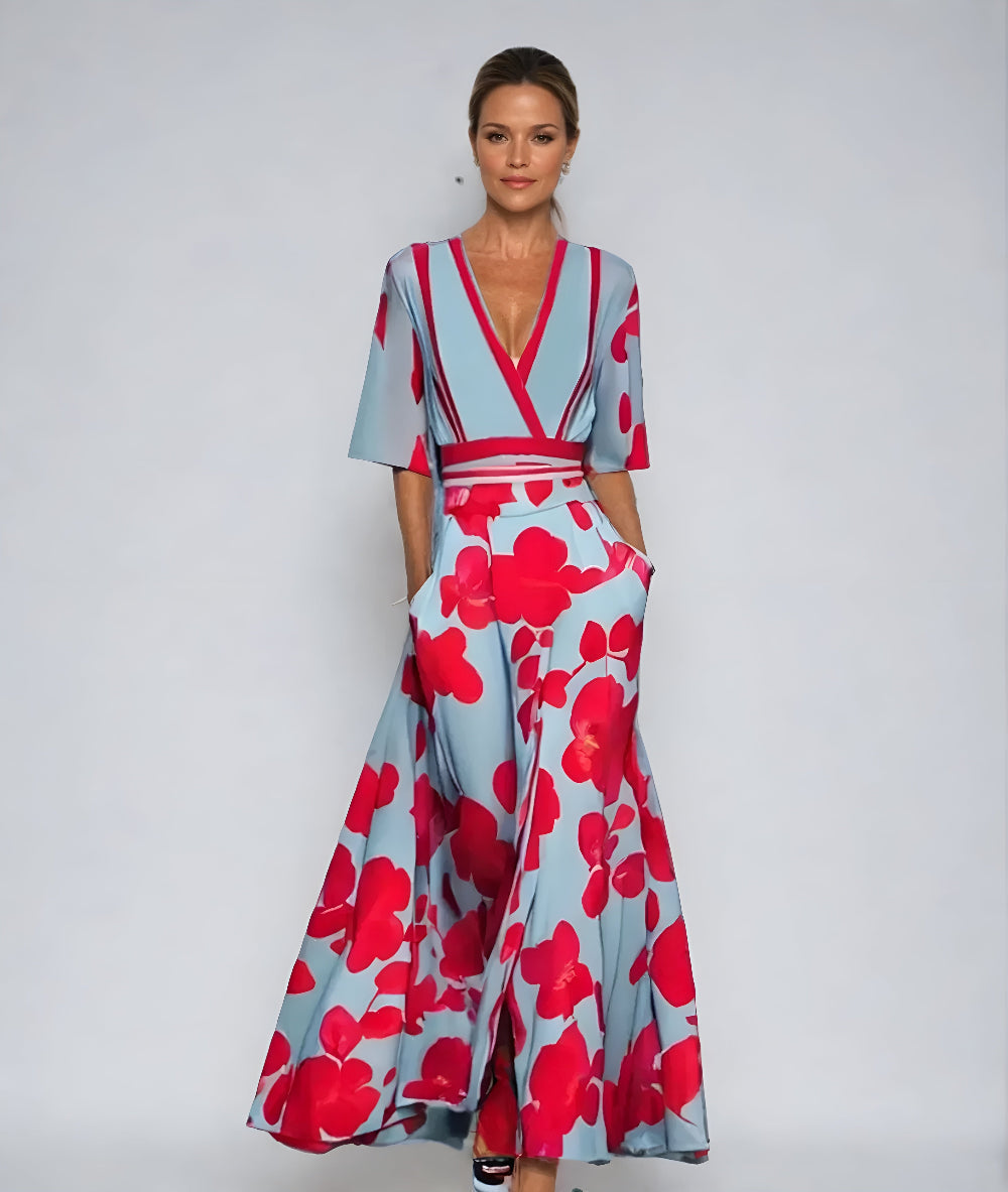 Diana | Women's Floral Wrap Dress with Adjustable Tie and Short Sleeves