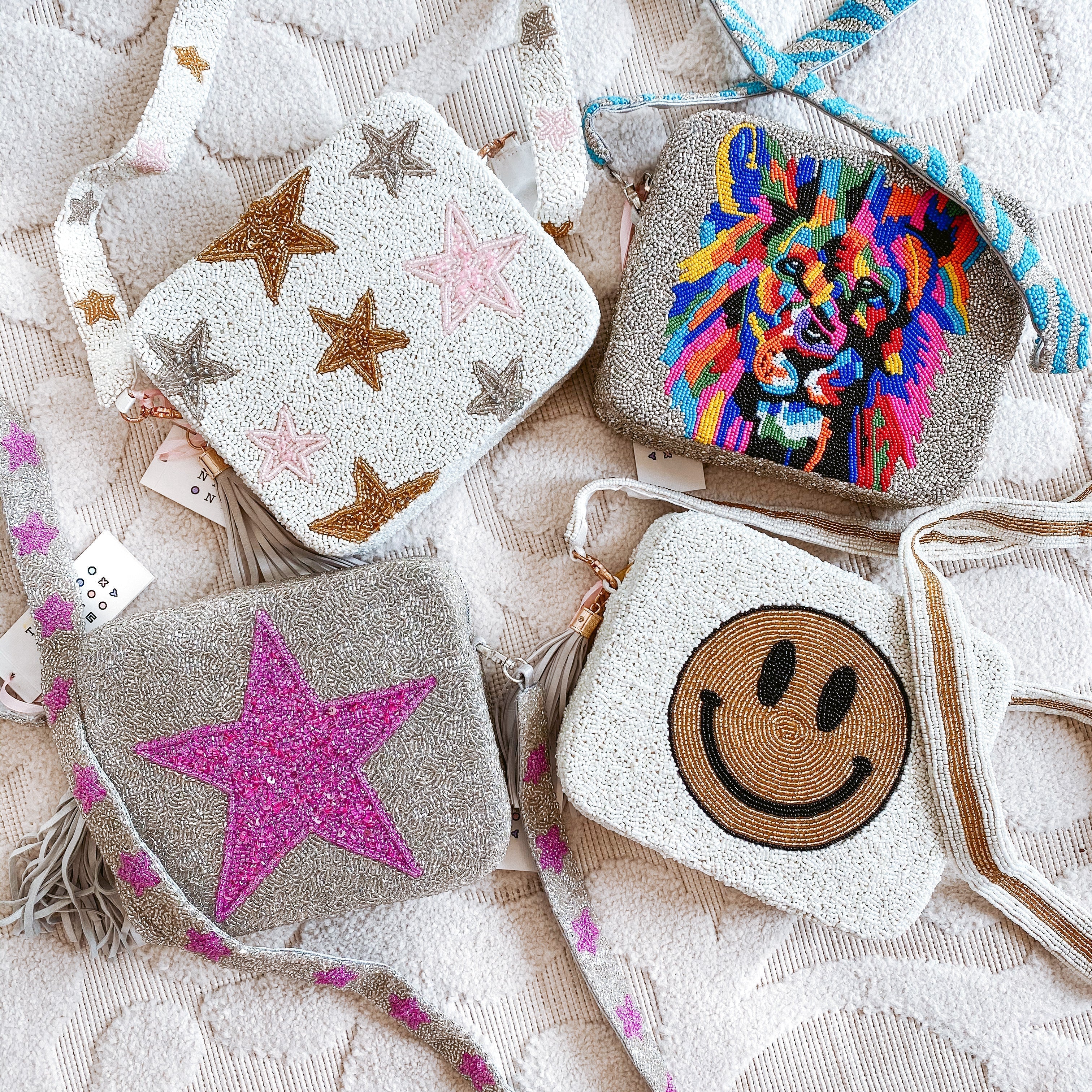 Tiana Designs Beaded Box Purse - Silver and Pink Star