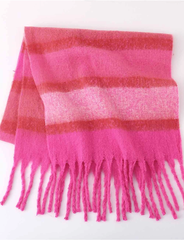 Striped Fringe Knit Scarf, Rose, Rose