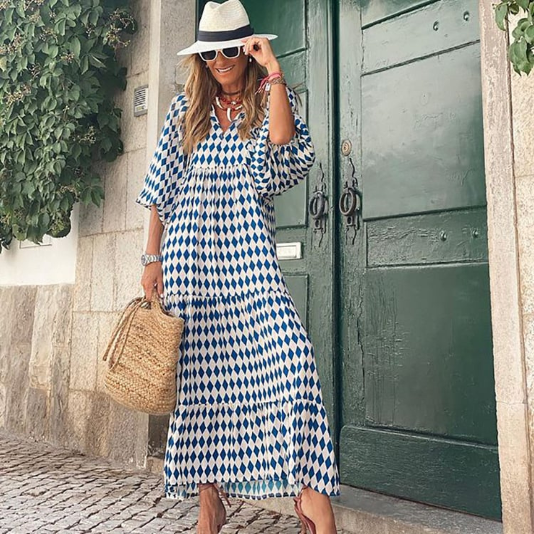 Flora | Women's Puff Sleeve V-Neck Boho Printed Maxi Dress