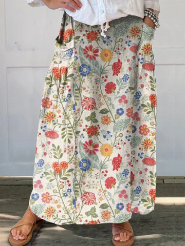 Fabi | Floral  Print Elastic waistband Pocket Skirt