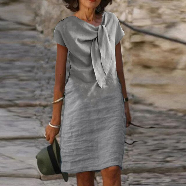 Celeste | Women's Bow Neck Short Sleeve Midi Dress