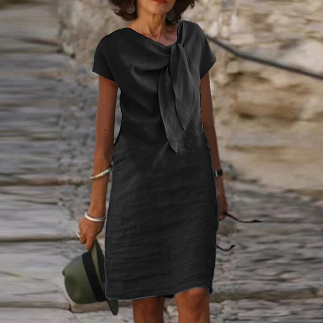 Celeste | Women's Bow Neck Short Sleeve Midi Dress