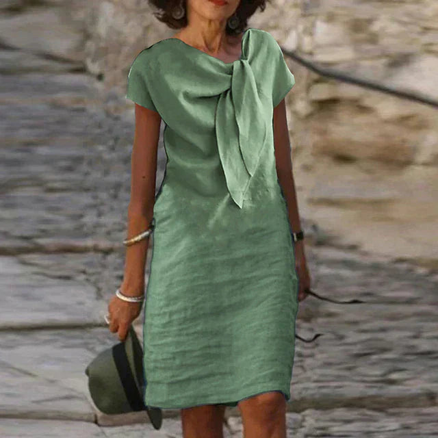 Celeste | Women's Bow Neck Short Sleeve Midi Dress