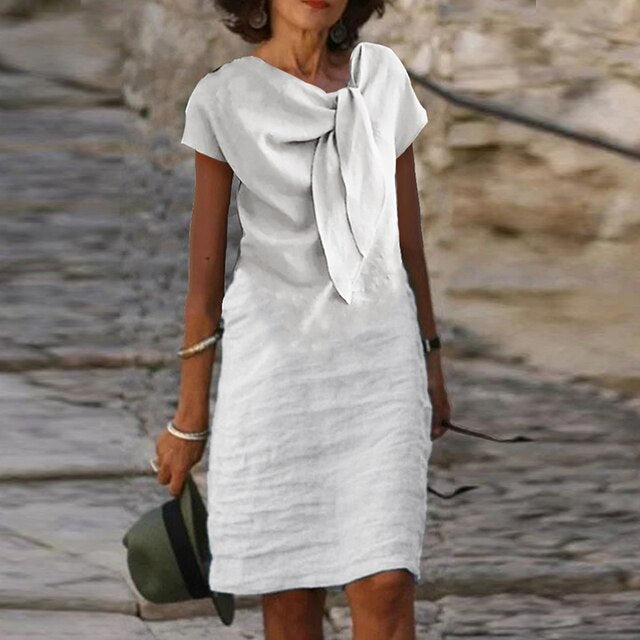 Celeste | Women's Bow Neck Short Sleeve Midi Dress