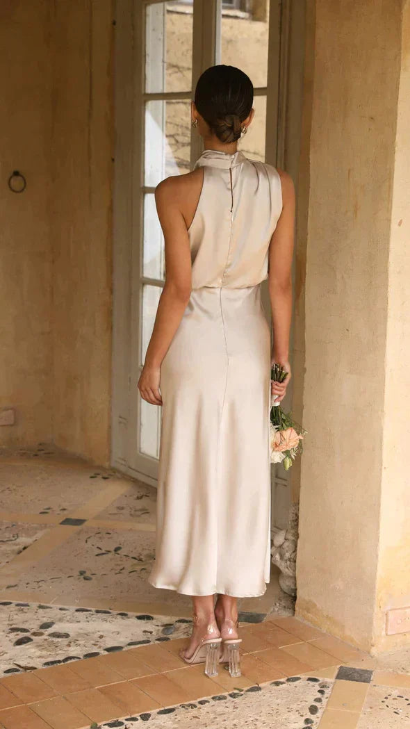 Helena | Elegant Halter Midi Dress ¨C Flattering Flowing Design for Every Event