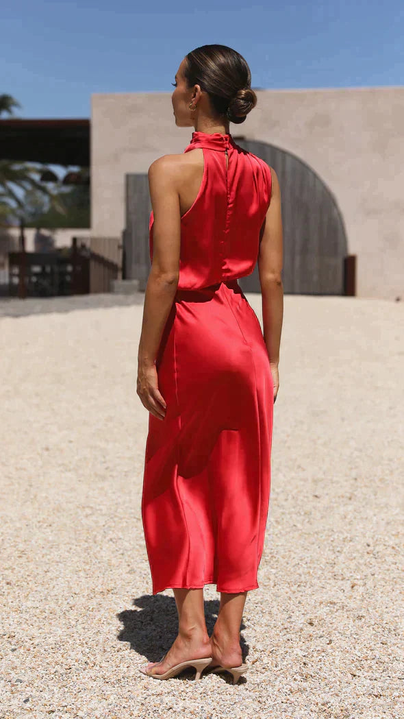 Helena | Elegant Halter Midi Dress ¨C Flattering Flowing Design for Every Event