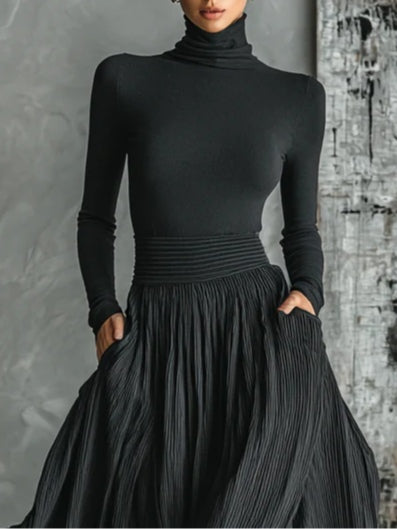 Elara | Women's Turtleneck and Pleated Skirt Set with Versatile Style and Easy Care