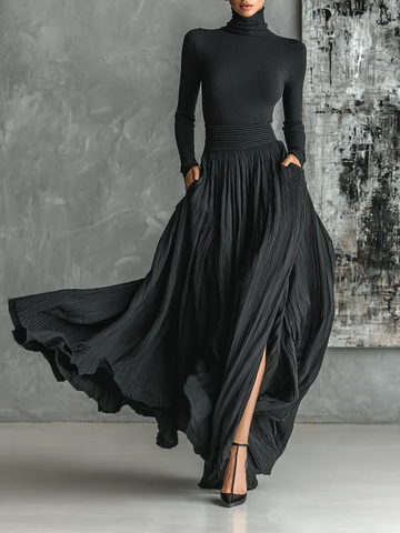Elara | Women's Turtleneck and Pleated Skirt Set with Versatile Style and Easy Care