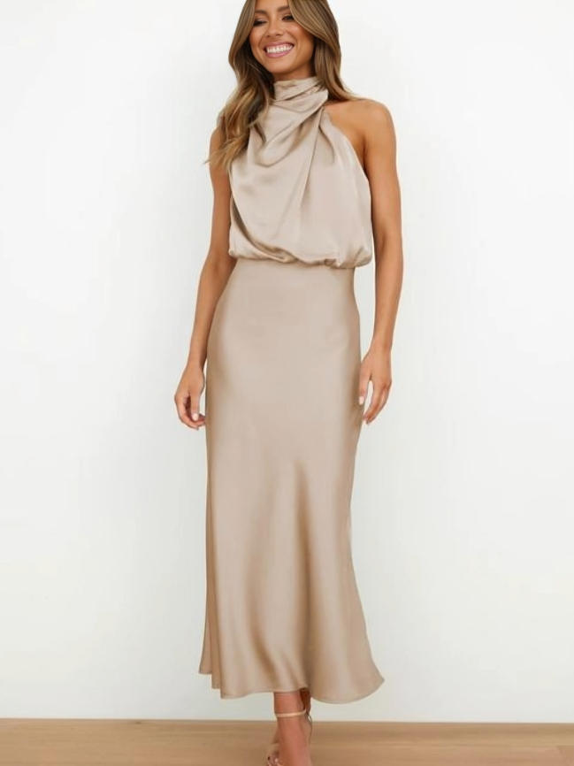 Helena | Women's Halter Evening Dress with Open Back and Floor-Length Design