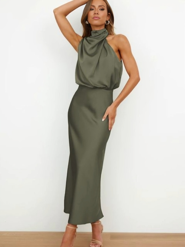 Helena | Women's Halter Evening Dress with Open Back and Floor-Length Design
