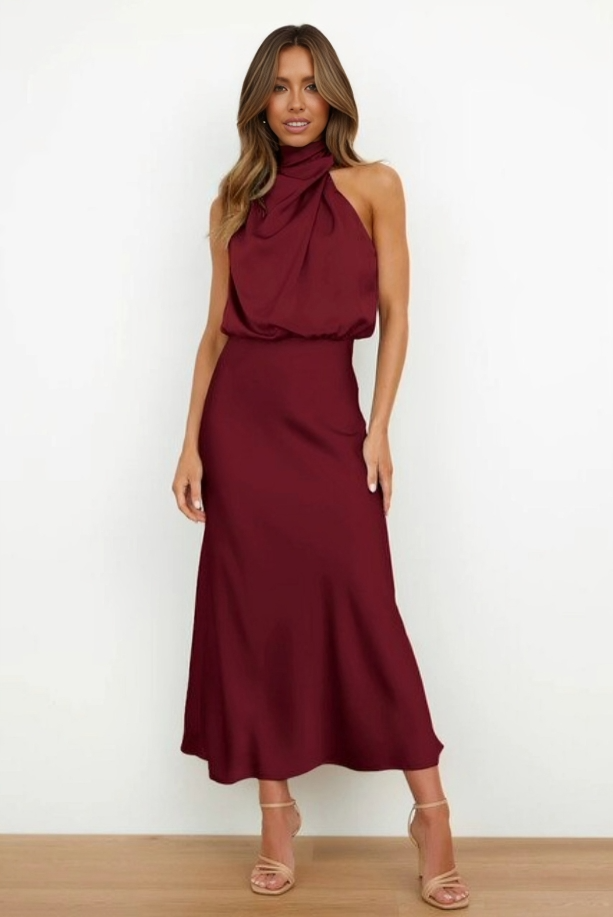 Helena | Women's Halter Evening Dress with Open Back and Floor-Length Design